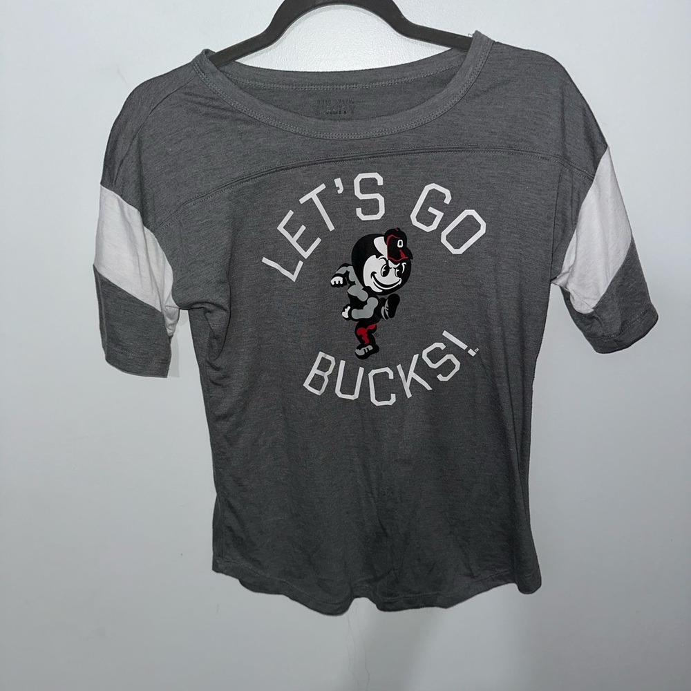 Varsity Charcoal and White Let's Go Bucks Tee